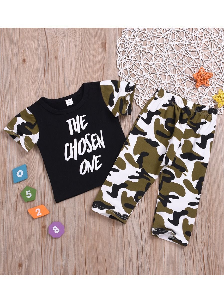 2-Piece Clothing Outfits The Chosen One Short-sleeved T-shirt+Camouflage Trousers Baby Boys - dianjiang-