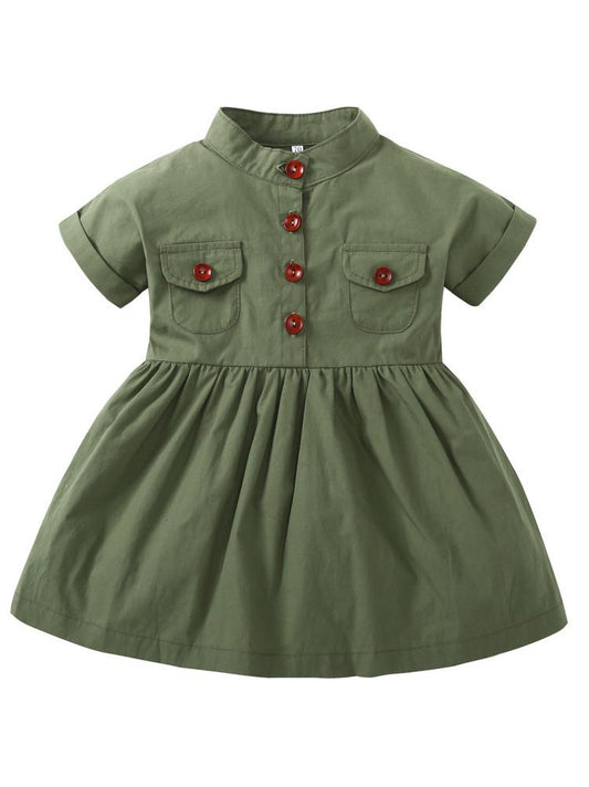 Summer Baby Little Girl  Buttoned Casual Green Dress - dianjiang-