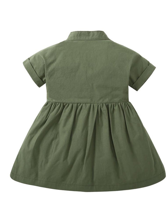 Summer Baby Little Girl  Buttoned Casual Green Dress - dianjiang-