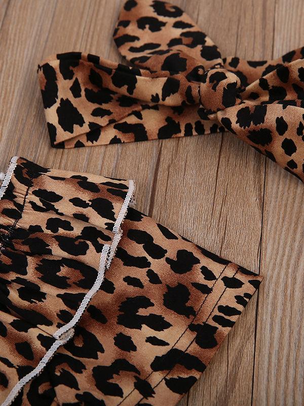 4-Piece Stylish Clothes Outfits Leopard Print T-shirt+Short Pants with Belt+Headband - dianjiang-