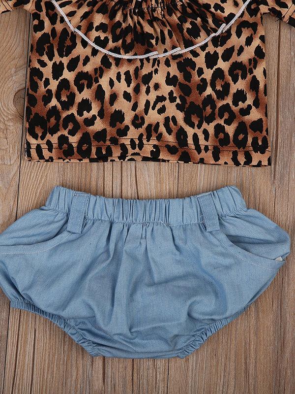 4-Piece Stylish Clothes Outfits Leopard Print T-shirt+Short Pants with Belt+Headband - dianjiang-