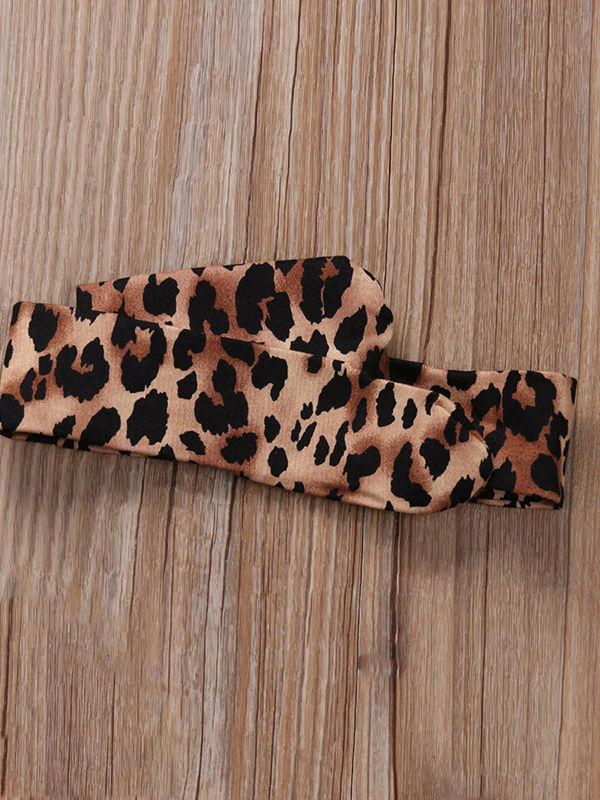 4-Piece Stylish Clothes Outfits Leopard Print T-shirt+Short Pants with Belt+Headband - dianjiang-