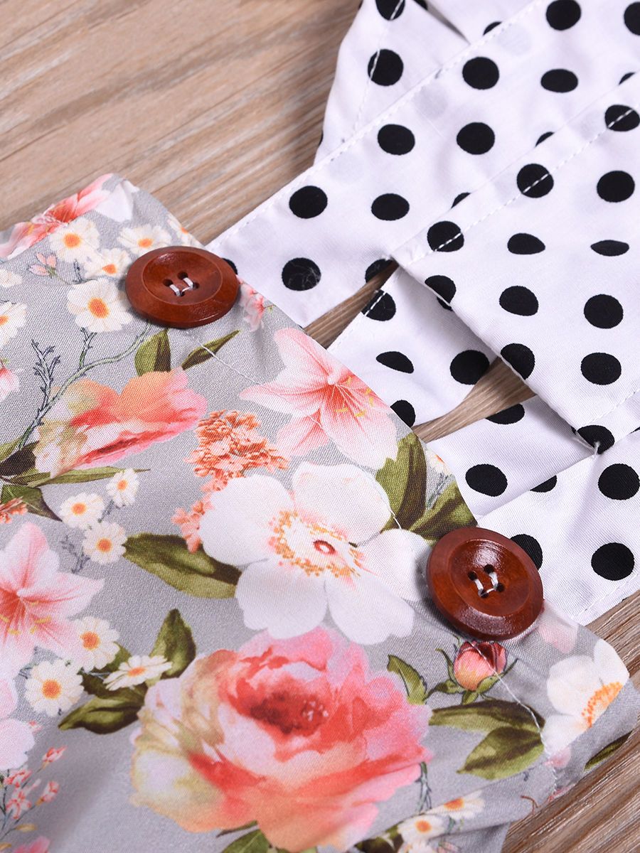 Polka Dots Flower Frilled Bodysuit Baby Girl Summer Romper - dianjiang-