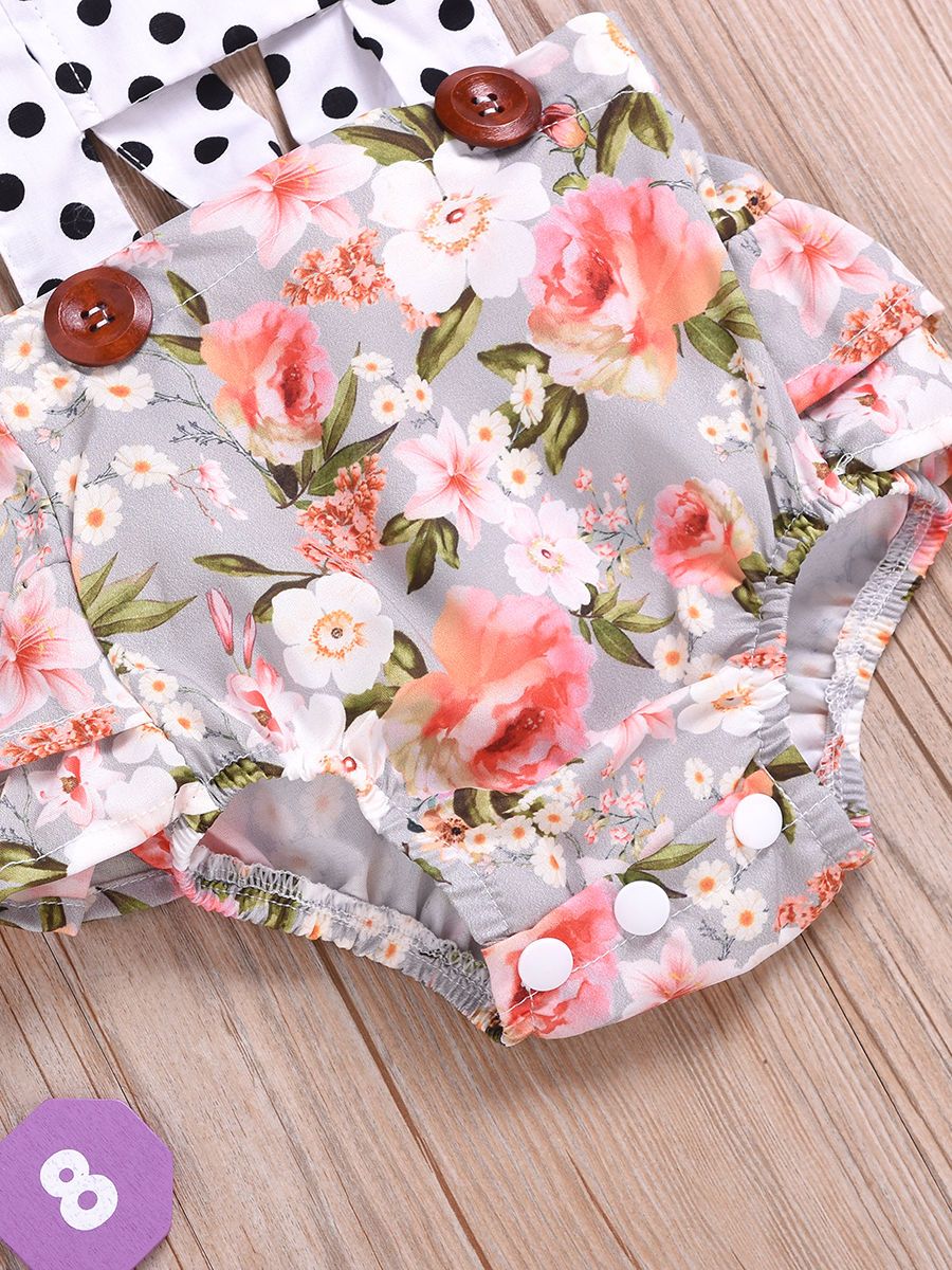 Polka Dots Flower Frilled Bodysuit Baby Girl Summer Romper - dianjiang-