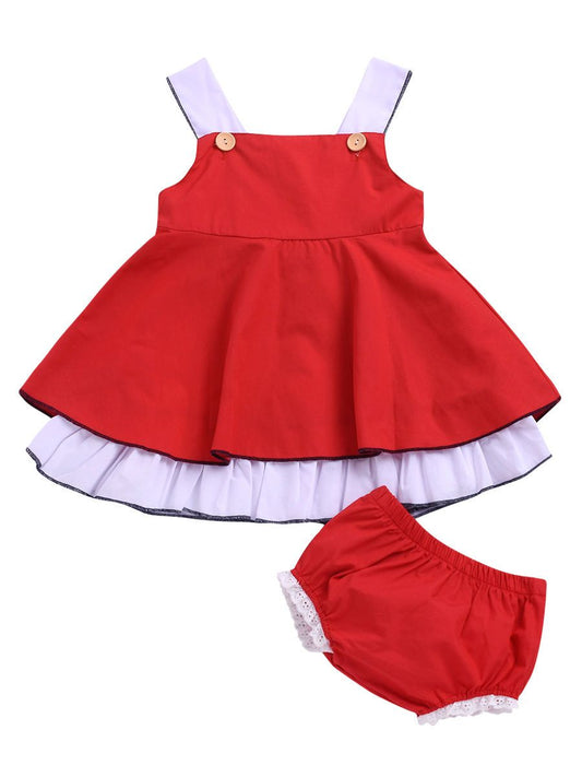 2-Piece Baby Girl Suspender Dress + Lace Bread Pants - dianjiang-
