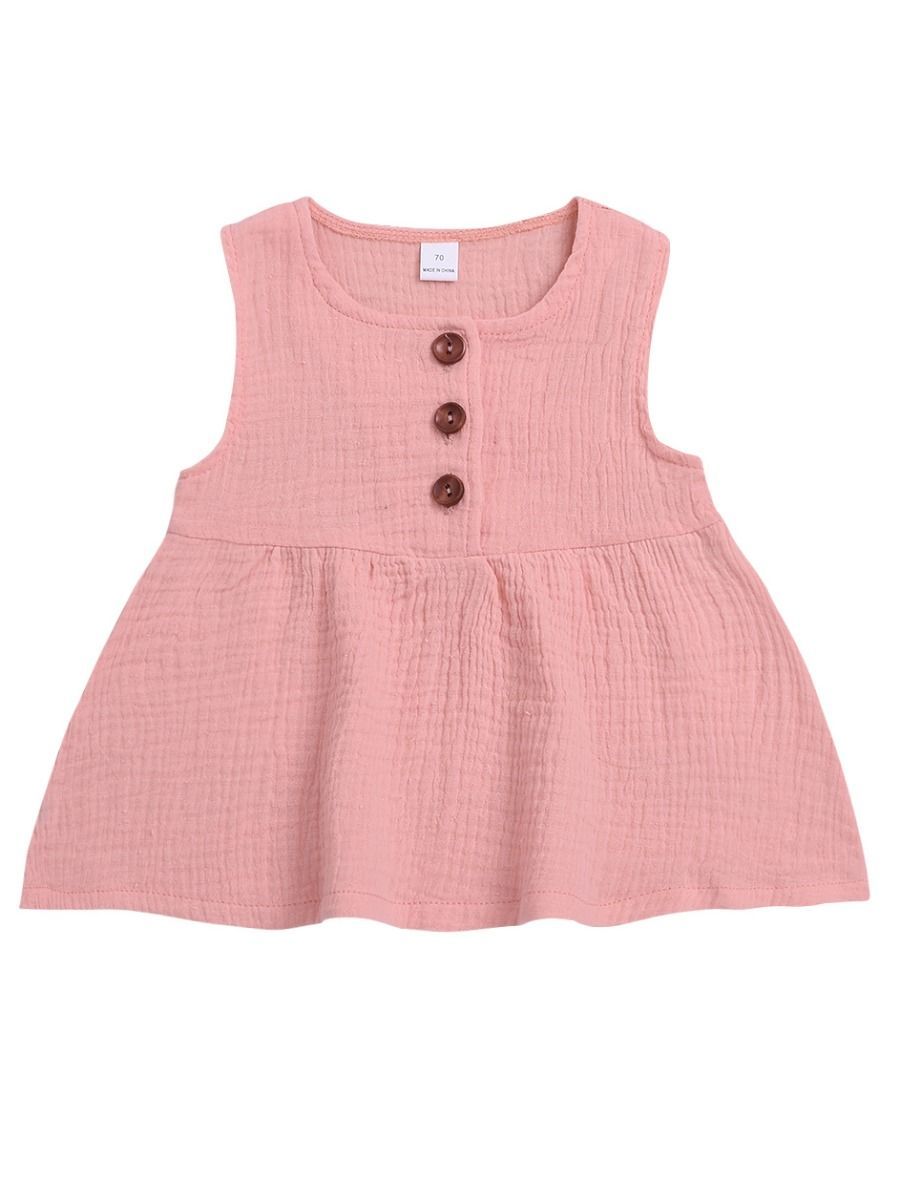 Solid Color Casual Dress Baby Girl Sleeveless Clothes Summer - dianjiang-