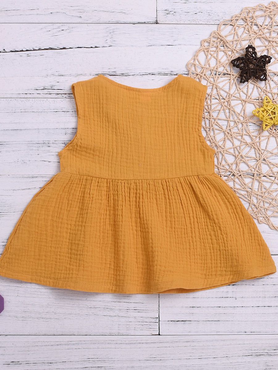 Solid Color Casual Dress Baby Girl Sleeveless Clothes Summer - dianjiang-