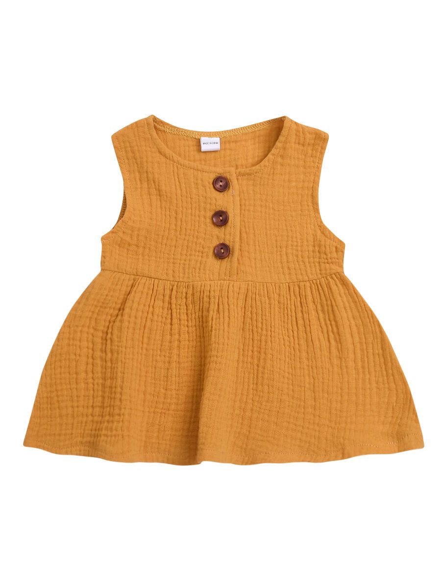 Solid Color Casual Dress Baby Girl Sleeveless Clothes Summer - dianjiang-