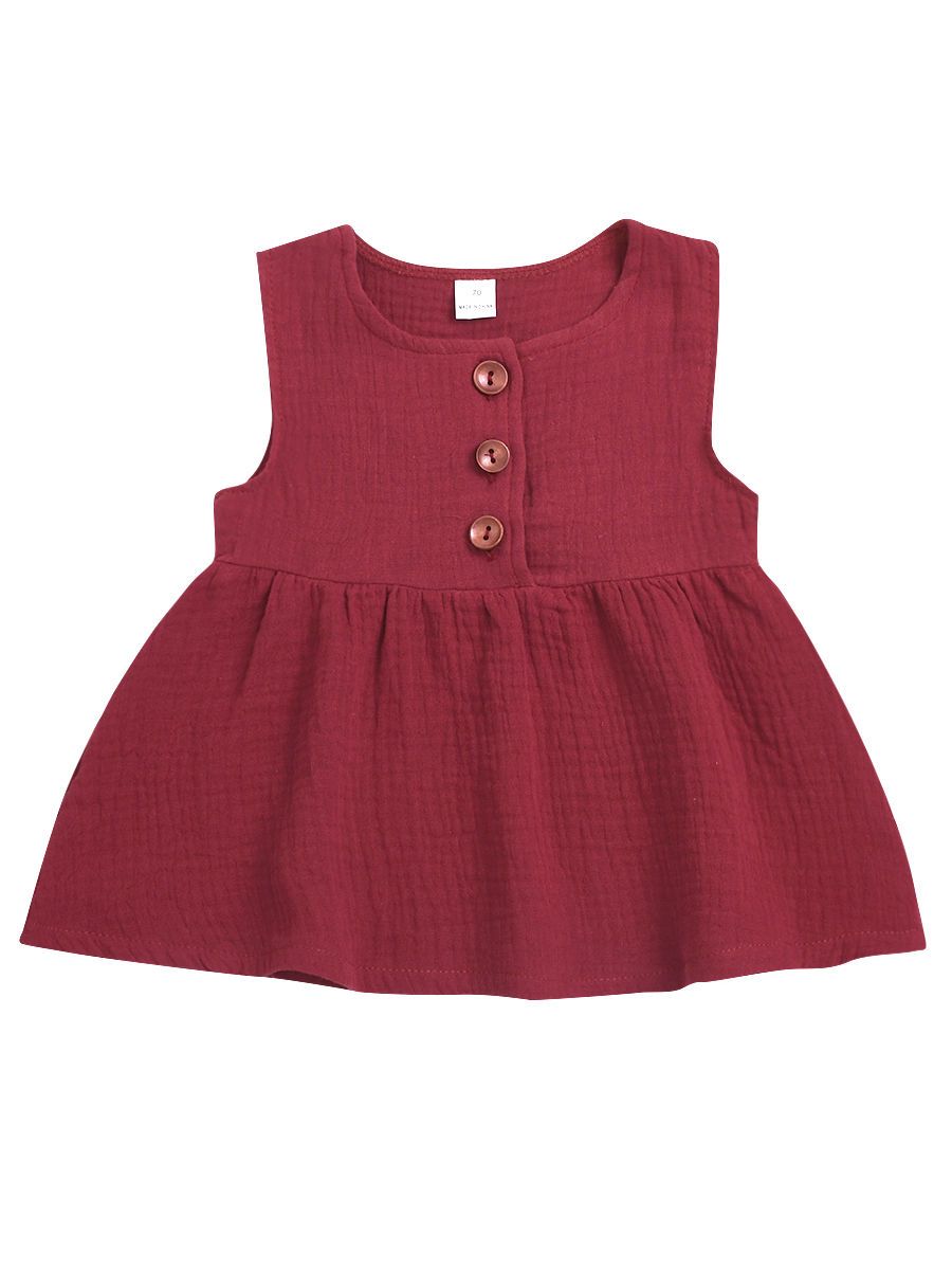 Solid Color Casual Dress Baby Girl Sleeveless Clothes Summer - dianjiang-