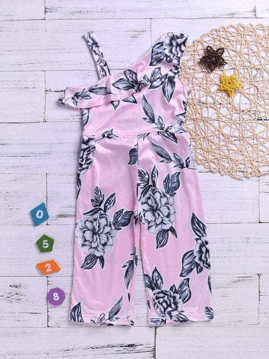 Fashion Flower Jumpsuit One Shoulder Overalls for Toddler Little Girl - dianjiang-