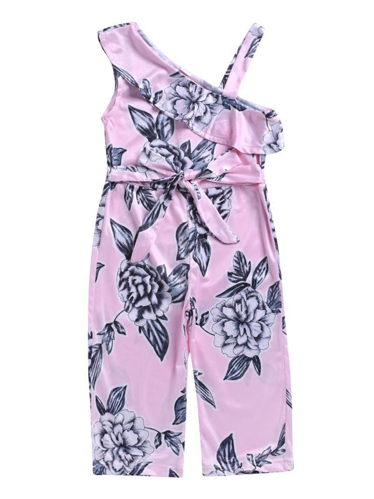 Fashion Flower Jumpsuit One Shoulder Overalls for Toddler Little Girl - dianjiang-