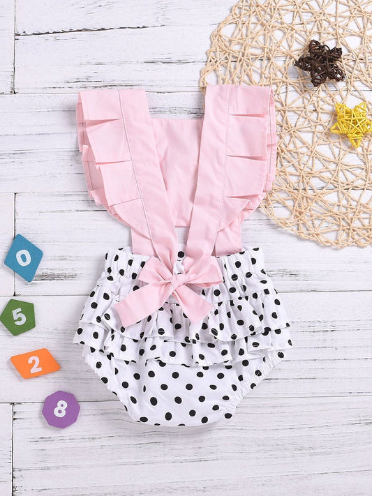 Infant Girl Frilled Polka Dots Bodysuit Onesie Summer - dianjiang-