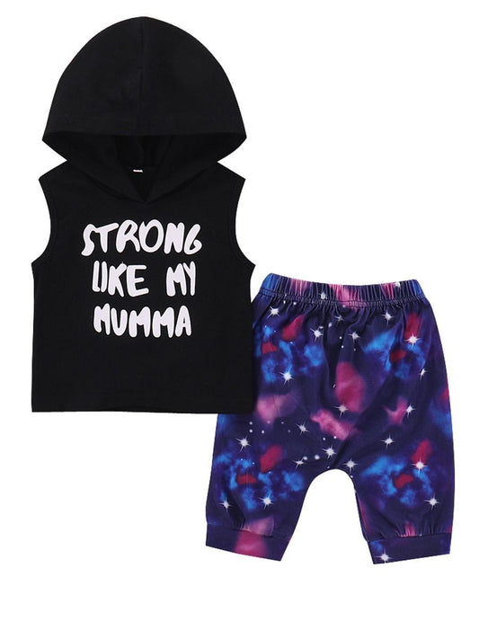 2-Piece Baby Little Kids Outfits Letters Sleeveless Hoodie+Printed Pants - dianjiang-