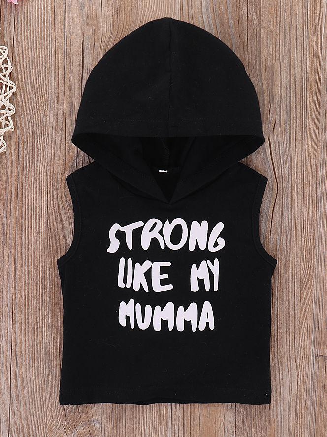2-Piece Baby Little Kids Outfits Letters Sleeveless Hoodie+Printed Pants - dianjiang-