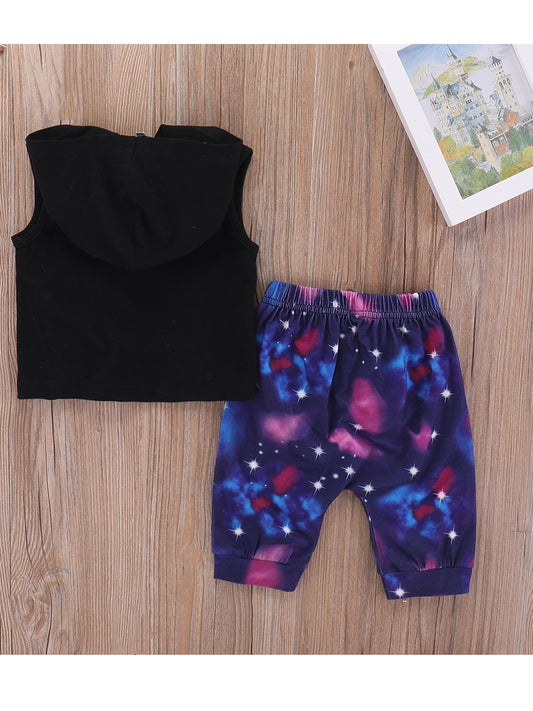 2-Piece Baby Little Kids Outfits Letters Sleeveless Hoodie+Printed Pants - dianjiang-