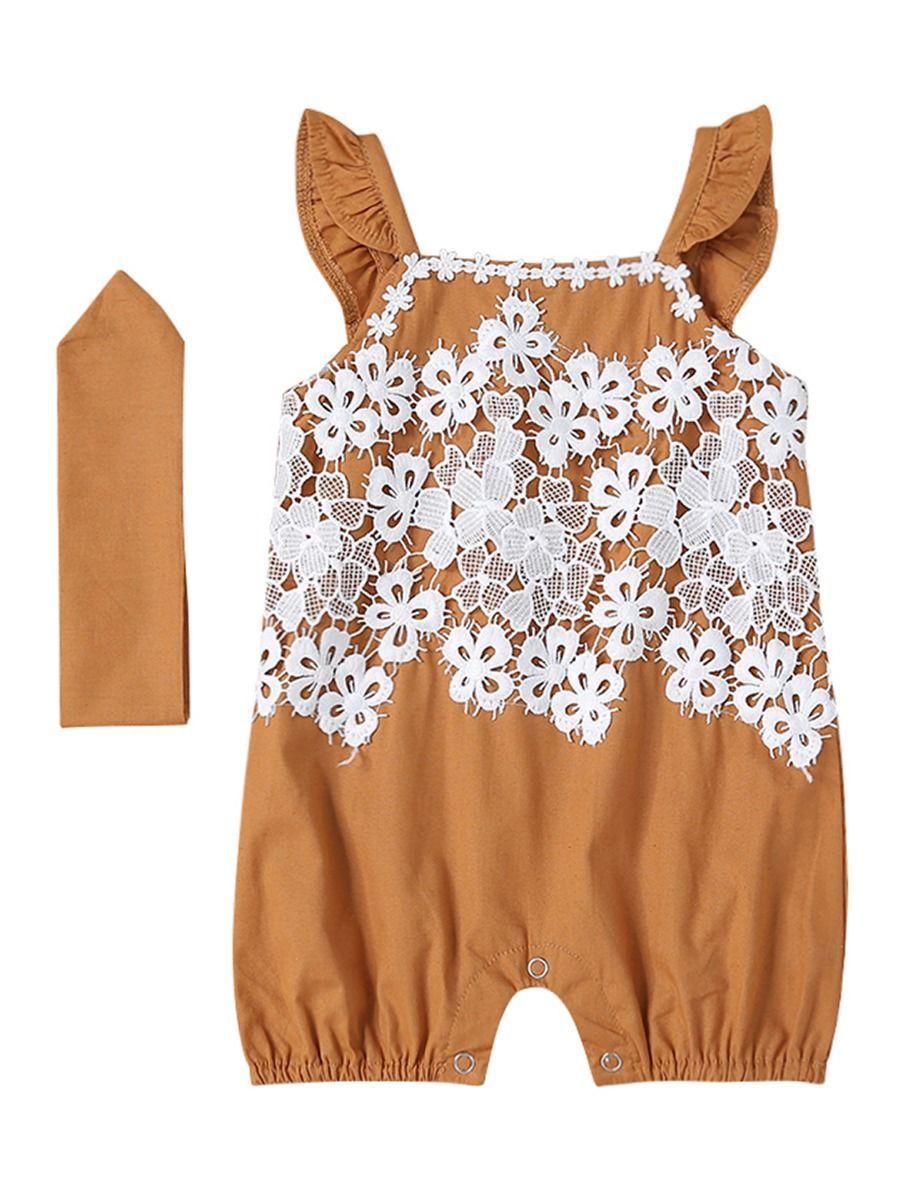 Flutter Short Sleeve Flower Baby Overalls with Headband - dianjiang-