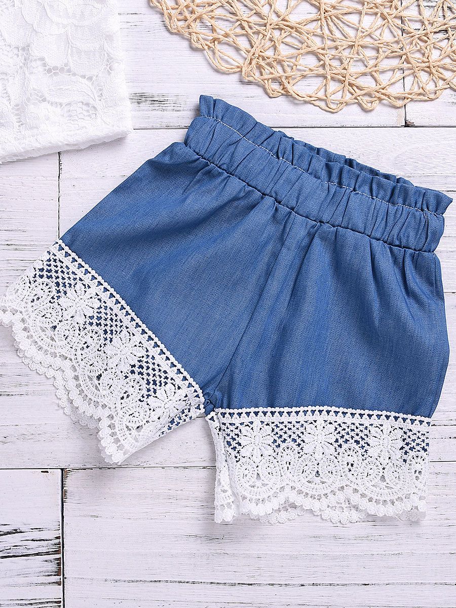 2-Piece Clothes Set White Pierced Flower T-shirt+Lace-trimmed Short Pants - dianjiang-