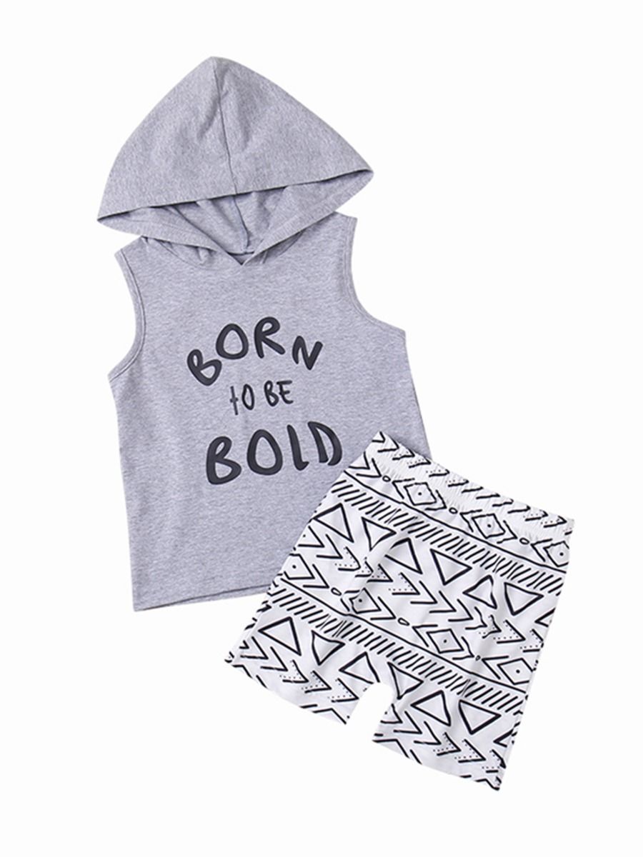 Baby Little Boy Outfits Hooded Tank Top+Printed Shorts - dianjiang-