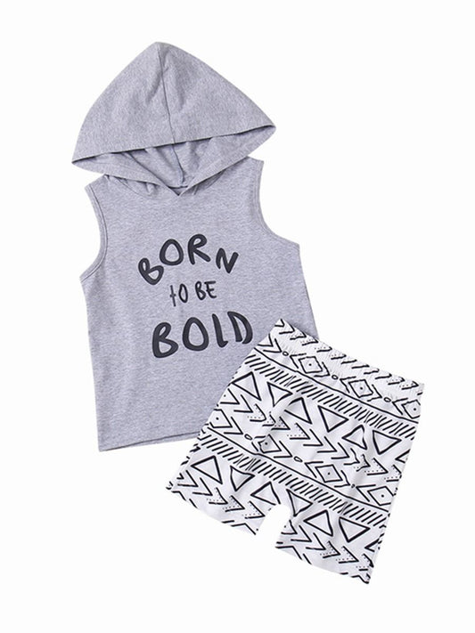 Baby Little Boy Outfits Hooded Tank Top+Printed Shorts - dianjiang-