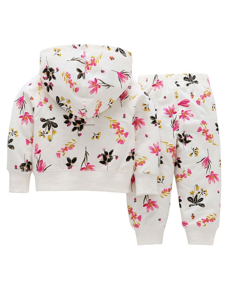 Spring Baby Girl Flower 2-Piece Outfits Hooded Jacket+Pants - dianjiang-