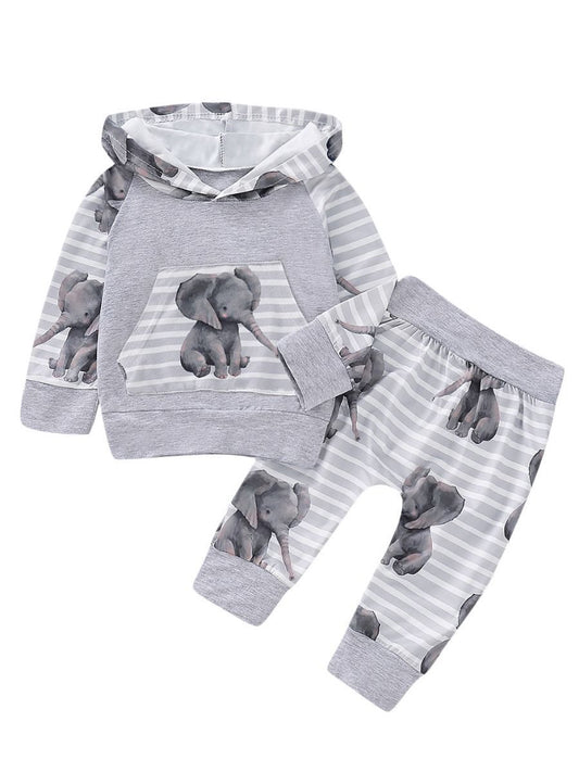 Stripe Elephant Outfits Hooded+Pants 2-Piece Spring Baby Boy Clothes - dianjiang-