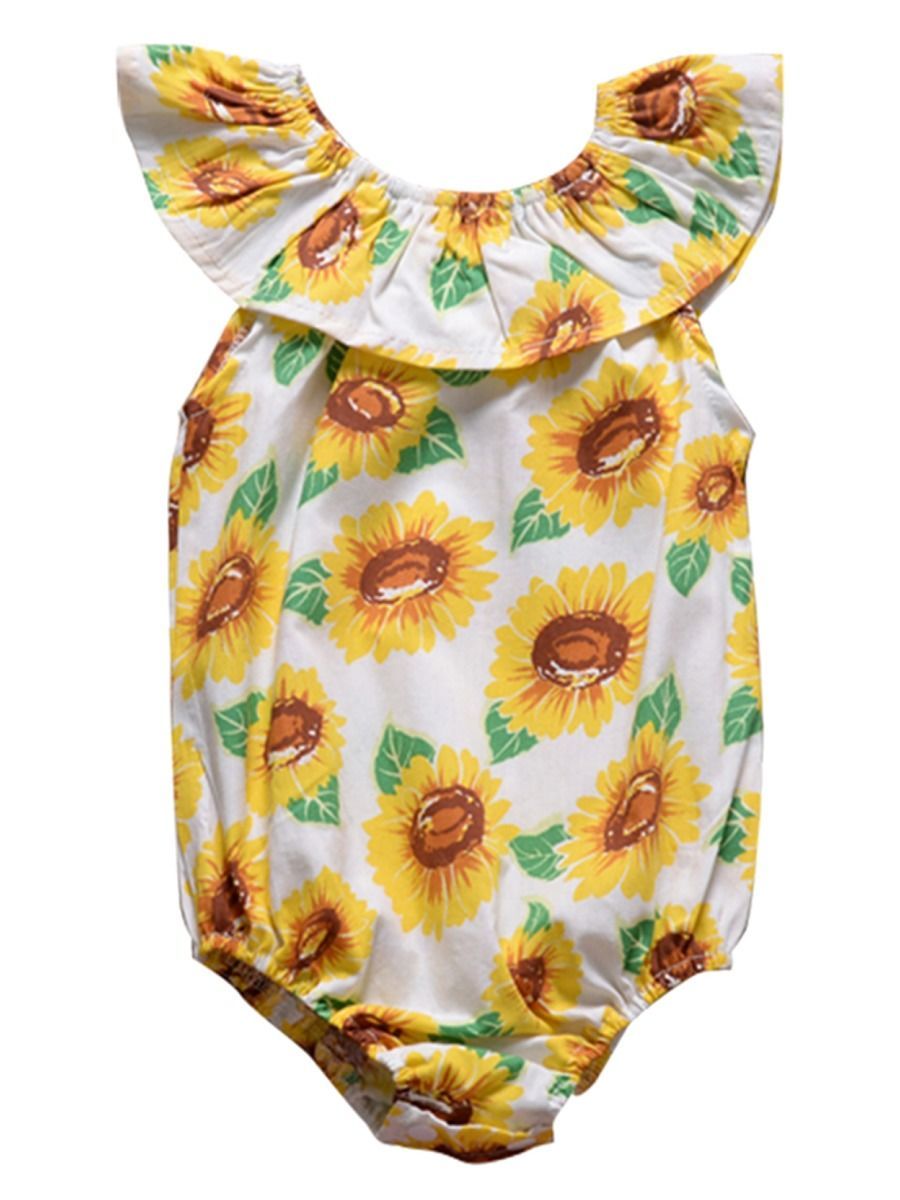 Sunflower Romper Print Off Shoulder Summer Baby Girl Sunsuit Clothes - dianjiang-