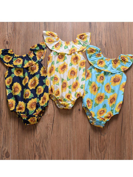 Sunflower Romper Print Off Shoulder Summer Baby Girl Sunsuit Clothes - dianjiang-