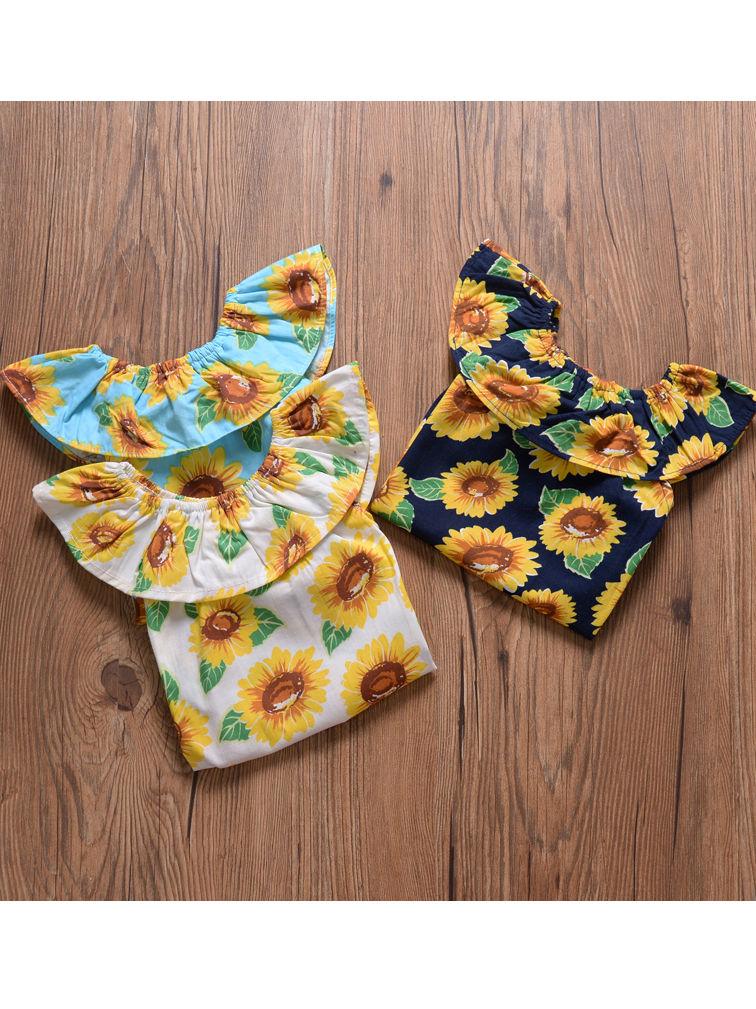 Sunflower Romper Print Off Shoulder Summer Baby Girl Sunsuit Clothes - dianjiang-