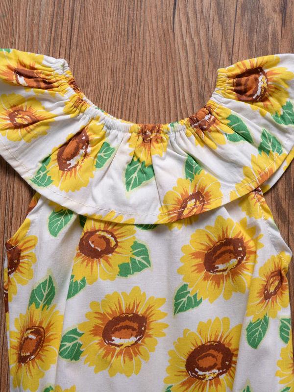 Sunflower Romper Print Off Shoulder Summer Baby Girl Sunsuit Clothes - dianjiang-