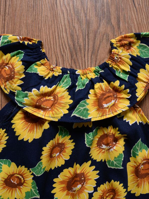 Sunflower Romper Print Off Shoulder Summer Baby Girl Sunsuit Clothes - dianjiang-