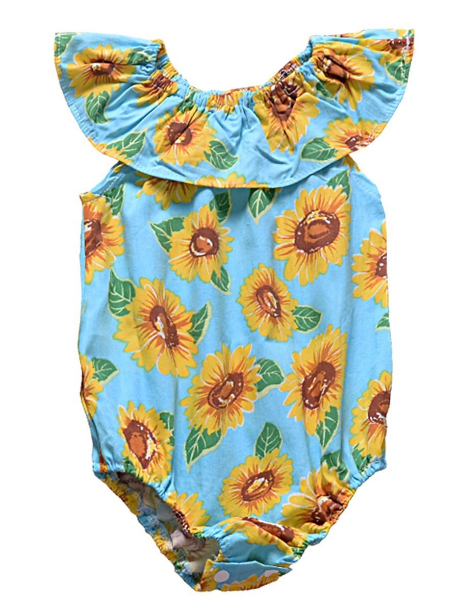 Sunflower Romper Print Off Shoulder Summer Baby Girl Sunsuit Clothes - dianjiang-