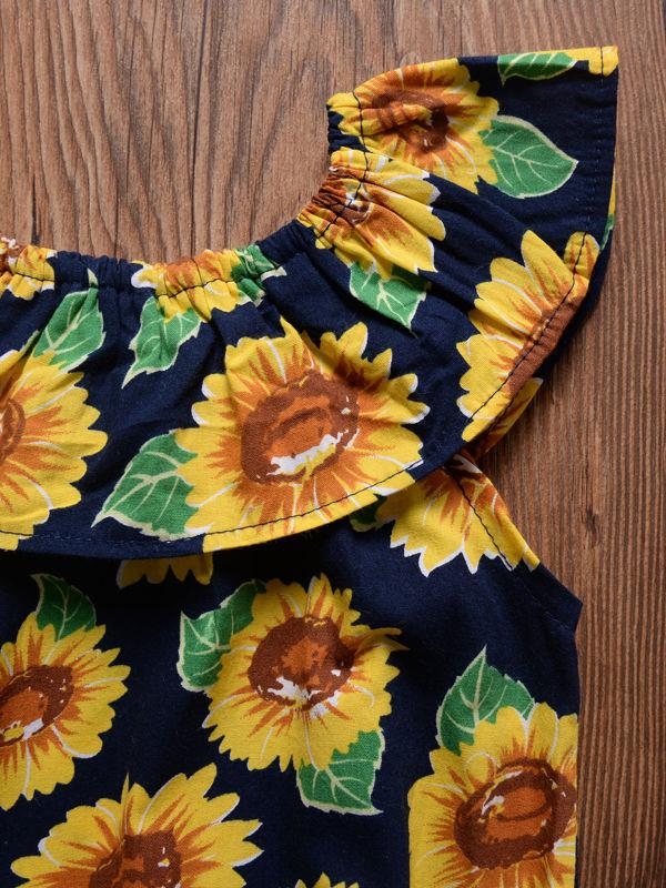 Sunflower Romper Print Off Shoulder Summer Baby Girl Sunsuit Clothes - dianjiang-