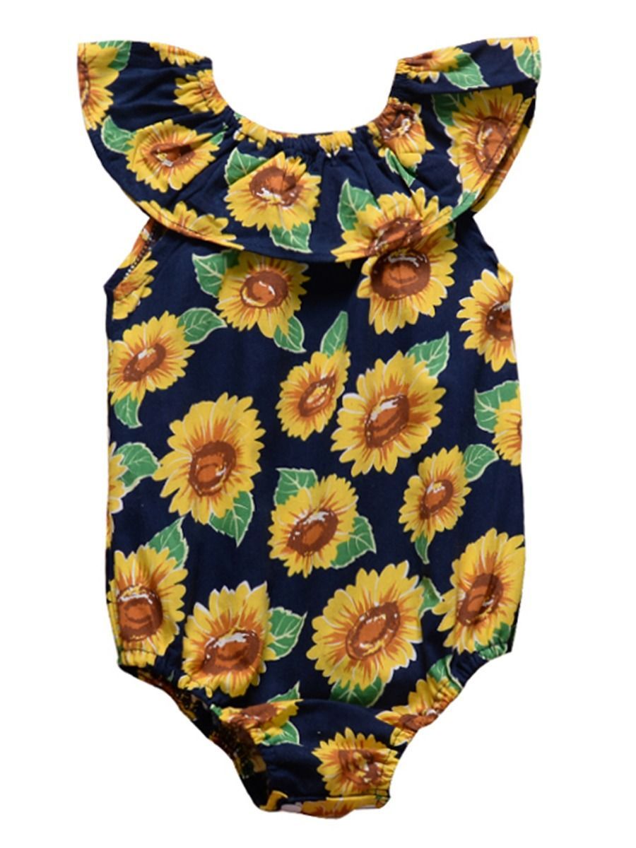 Sunflower Romper Print Off Shoulder Summer Baby Girl Sunsuit Clothes - dianjiang-