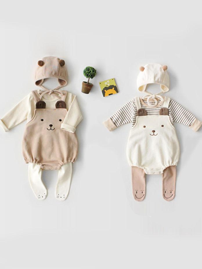 2-Piece Set Cartoon Bear Baby Romper and Pom Hat - dianjiang-