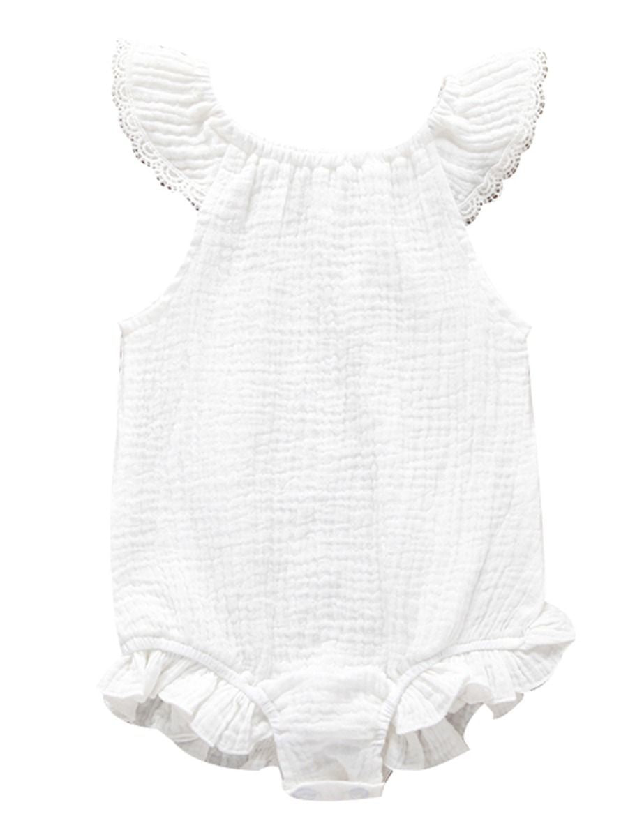 Flutter Sleeve Summer Solid Color Frilled Sleeveless Muslin Baby Romper Onesie Wholesale - dianjiang-