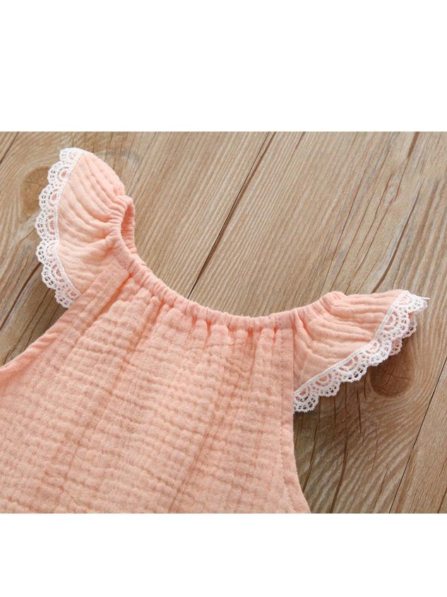 Flutter Sleeve Summer Solid Color Frilled Sleeveless Muslin Baby Romper Onesie Wholesale - dianjiang-