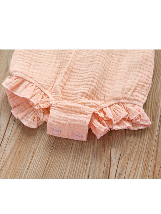 Flutter Sleeve Summer Solid Color Frilled Sleeveless Muslin Baby Romper Onesie Wholesale - dianjiang-