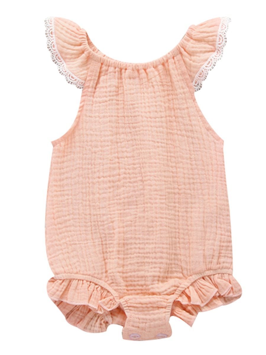 Flutter Sleeve Summer Solid Color Frilled Sleeveless Muslin Baby Romper Onesie Wholesale - dianjiang-