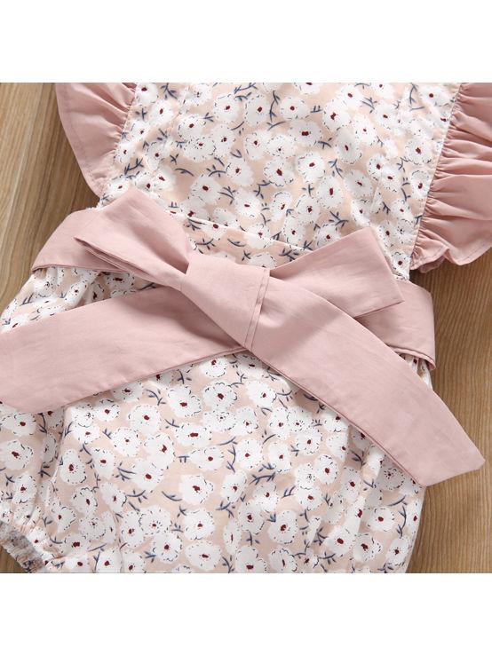 Floral Flutter Sleeve Big Bow Baby Jumpsuit - dianjiang-