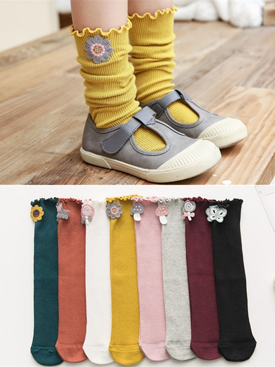 4-PACK Solid Color Ruffle Knee High Tube Socks Loose Mouth Socks - dianjiang-