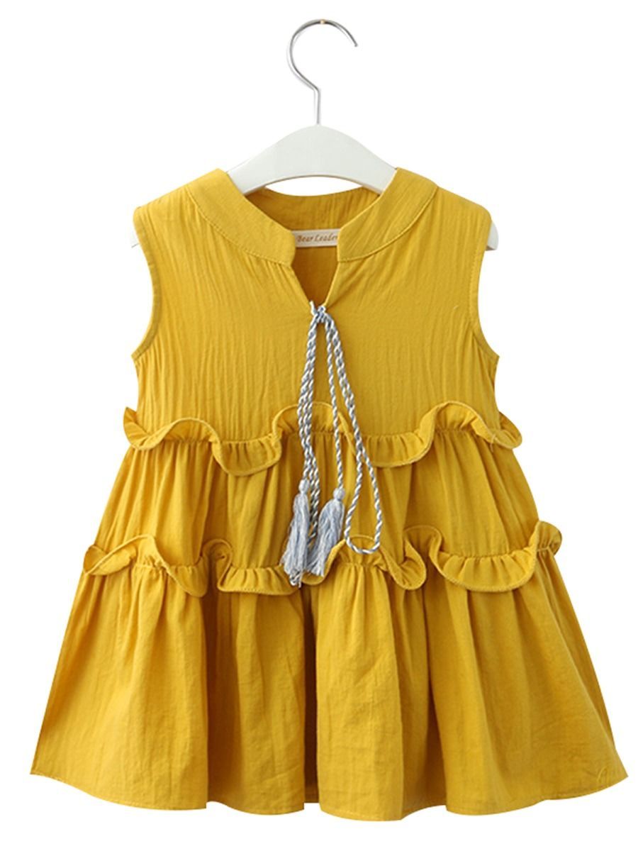 Tassel Trimmed Sleeveless Ruffle Dress For Toddler Little Girl - dianjiang-