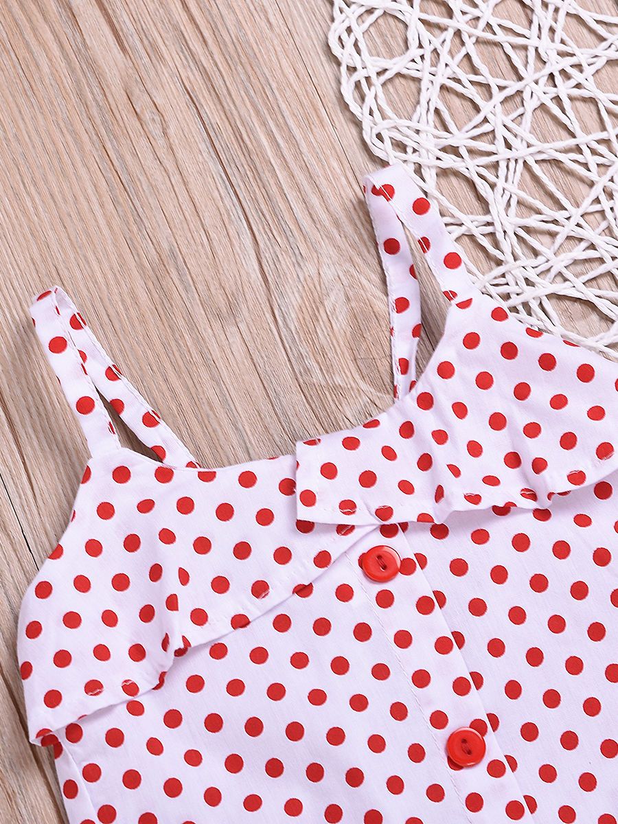 Fashion Toddler Girl Clothes Red Polka Dots Suspender Top+Bow Stripe Skirt Outfit Sets 2-Piece - dianjiang-