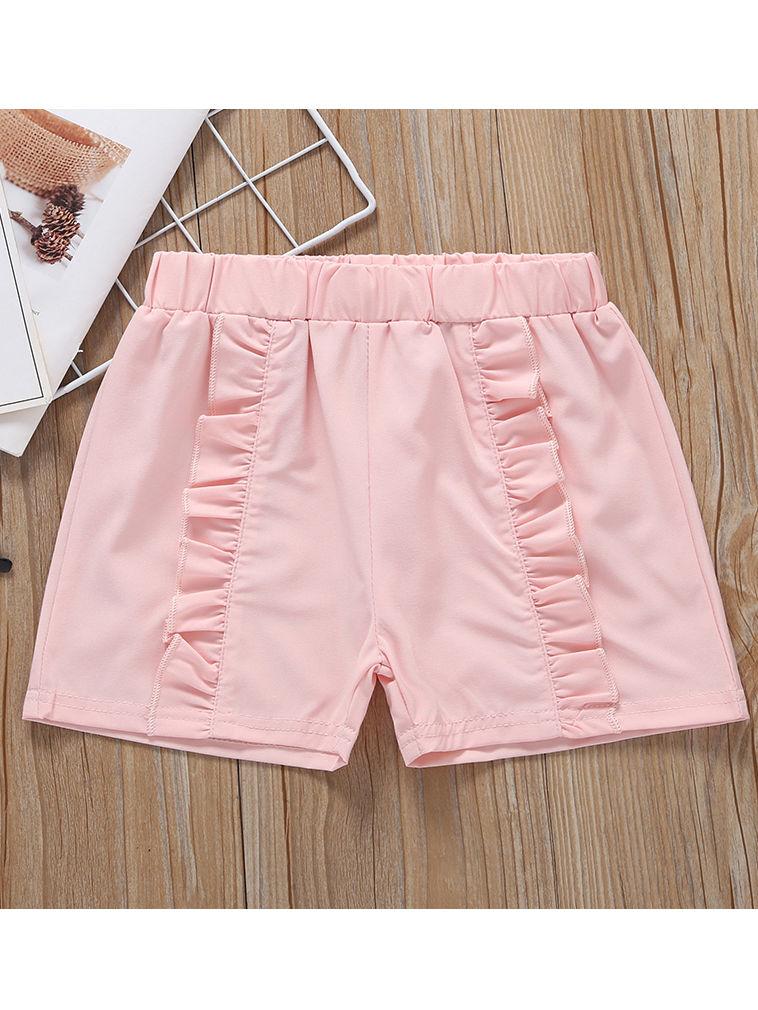 2-Piece Cute Outfits Baby Little Girl Flutter Sleeve Smile T-shirt+Pink Shorts - dianjiang-