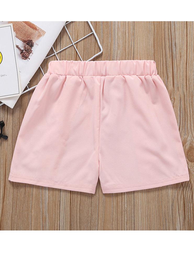 2-Piece Cute Outfits Baby Little Girl Flutter Sleeve Smile T-shirt+Pink Shorts - dianjiang-