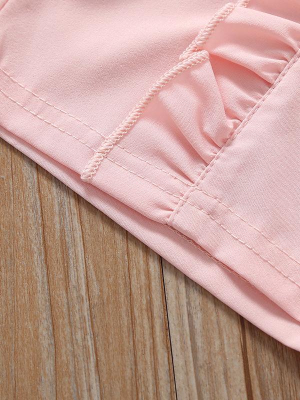 2-Piece Cute Outfits Baby Little Girl Flutter Sleeve Smile T-shirt+Pink Shorts - dianjiang-