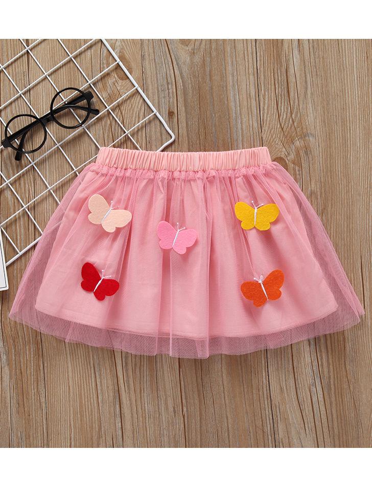 Butterfly Style Baby Little Girl Clothes 2-Piece Outfit T-shirt Matching Mesh 3D Butterfly Skirt - dianjiang-