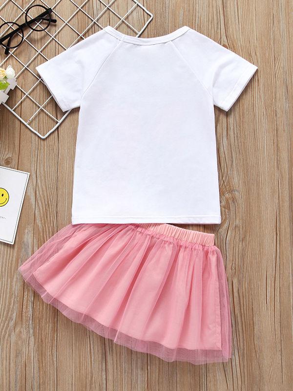 Butterfly Style Baby Little Girl Clothes 2-Piece Outfit T-shirt Matching Mesh 3D Butterfly Skirt - dianjiang-