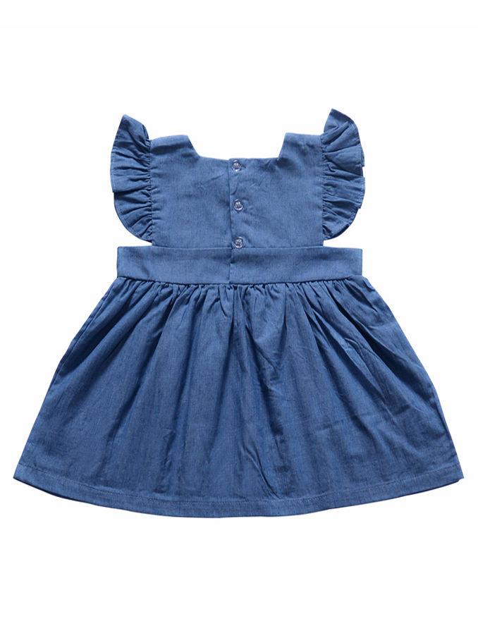 Lace-trimmed Flutter Sleeve Baby Little Girl Blue Dress - dianjiang-