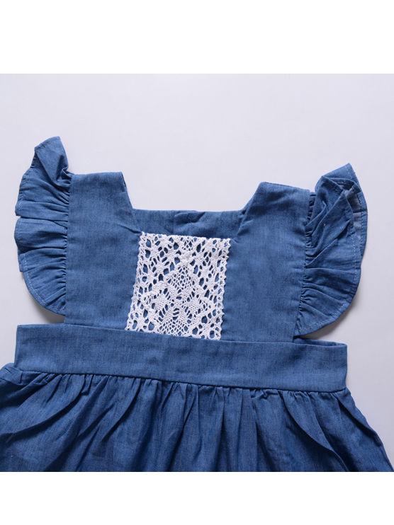 Lace-trimmed Flutter Sleeve Baby Little Girl Blue Dress - dianjiang-