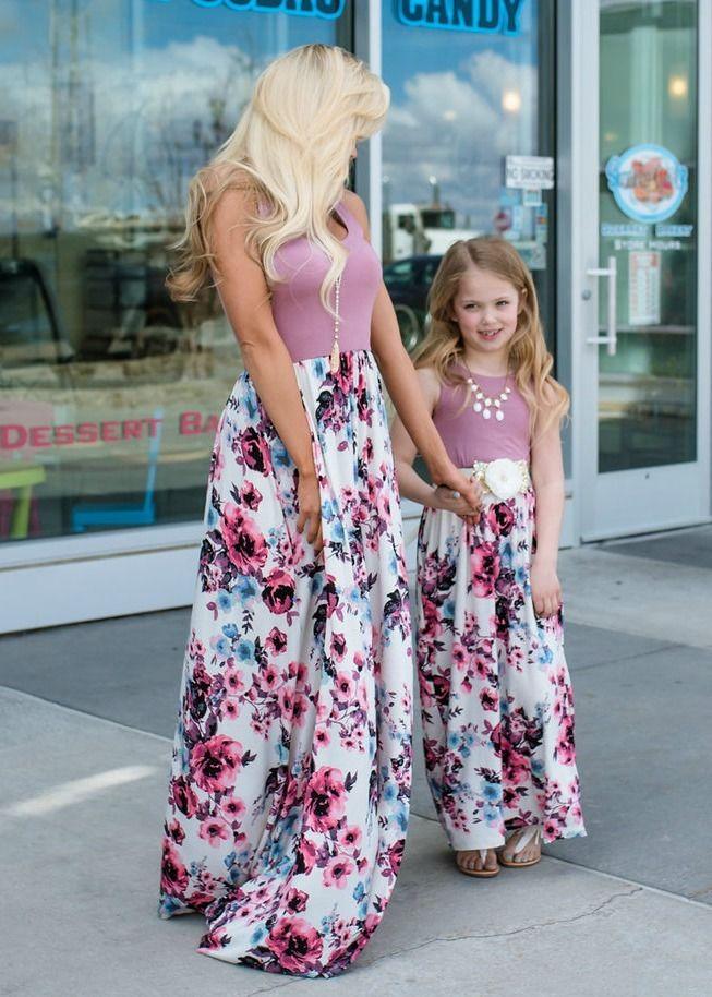 Mommy and Me Family Fitted  Flower Patchwork Sleeveless Long Dress - dianjiang-